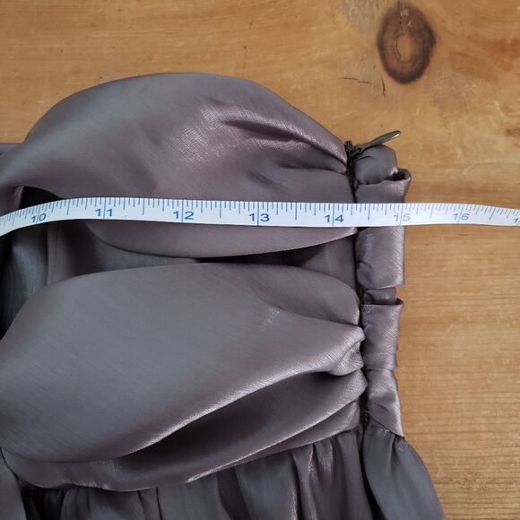 Aryn K Small Silver Strapless Faux Wrap Empire Waist Tie Front Mini Dress - Picture 8 of 13